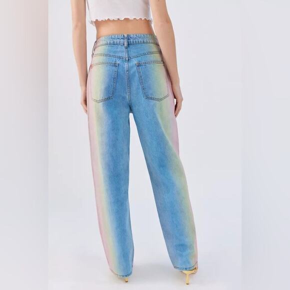 BDG Urban Outfitters High-Waisted Rainbow Baggy Jeans Denim Ombre 90's Size 28 - Picture 7 of 15